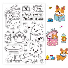 1개 DIY 스크랩북 사진 앨범 장식 카드 제작용 PVC 플라스틱 스탬프 강아지 패턴 스탬프 시트 (16x11x0.3cm), 투명색