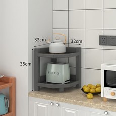 全實木三角置物架家用落地轉角收納架，夾縫隙角落廚房鍋架帶輪移動，角櫃墻角櫃家用邊角櫃儲物櫃子轉角置物架, 2層高級灰, 1個