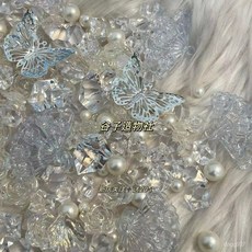 臺灣出貨 卡套裝飾 仿銀蝴蝶珍珠冰塊混款巴洛剋穀美拍攝週邊設計材料道具日係次元 痛包裝飾 奶油膠配件 巴洛剋 MFZ9, 仿銀蝴蝶珍珠冰塊混款,35個, 1個