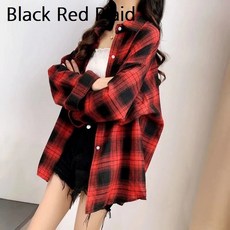 [당일 출고] 여성용 클래식 빈티지 격자 무늬 프린트 버튼업 캐주얼 셔츠 올매치 블라우스 긴팔 카디건 탑