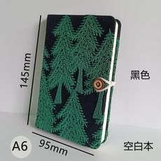【1084次迴購】A6佈藝刺繡便捷記事本A5學生記錄工作筆記空白手賬日記本日係蓋章, 1個, A6  黑色森林 空白本