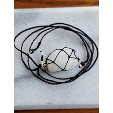 設計編織網袋白色半透石伸縮頸鏈 琉璃珠點綴 獨特風格項鍊, 1個