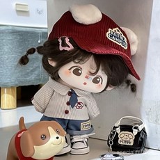 臺灣出貨 20cm娃衣 美式小狗套裝 棉花娃娃衣服 帽子襯衫領帶褲子鞋子 娃衣 娃娃配飾 娃娃配件, 1個, 沒事小狗（單帽子）,20cm娃衣不含娃娃