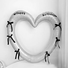애니파니 파티용품 빅 하트 풍선 리본 생일 축하 레터링 포함, 실버, 1개