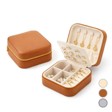 [가죽소재] 쥬얼리 보석함 작은 보석 저장 상자 귀걸이 반지 목걸이 다기능 산화 방지, 1개, 화이트