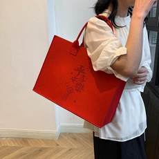 친환경 펠트 토트백 대용량 수납 가방 선물용 인쇄 가능, 브라이트레드 40x30x15cm, 1개