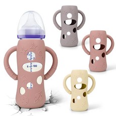 BUSOHA Lansinoh 유리 아기 젖병용 실리콘 슬리브 3팩 - 와이드 넥 젖병 슬리브 배앓이 방지 홀더 손잡이 프로텍터 포함 141.7g(5온스) 161317, 옐로우 + 그레이 + 핑크