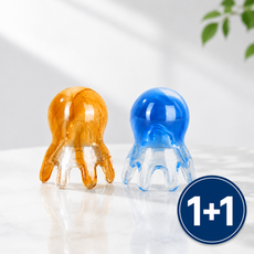 크라운 문어 괄사 두피 전신 마사지기 1+1 세트, 브라운&블루, 1세트