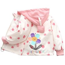 萱寶媽咪baby童裝館 韓版兒童秋冬薄款連帽外套 女童印花漸變風衣外套 卡通可愛兒童造型外套