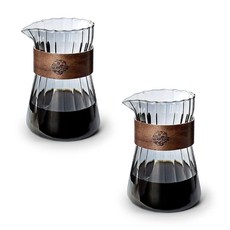 Denovin 커피 카라페 473 2ml(16온스) 소형 유리 서버 포트 푸어 오버 메이커 디캔터 피처 내열성 우드 링 포함 (투명 2개), 2, 회색
