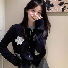 투니스 여성 자수 투피스 디자인 긴소매 니트 가디건
