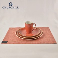 CHURCHILL 點藏系列 彩橘色 午餐杯盤5件組, 1個, 彩橘4件組 + 竹編系列餐墊-夕陽紅, 午餐杯盤