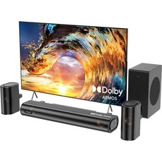 Hiwill 4.1ch 사운드바 돌비 애트모스 포함 스마트 TV용 300W 서브우퍼 전면 서라운드 스피커 2개 TV 스피커용 조절 가능한 베이스 사운드 시스템 A41, Hiwill 4.1ch 사운드바 돌비 애트모스 포함 스