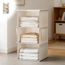 공간절약 옷장 걸이 수납선반 다층형 베이지 3칸형, 1개