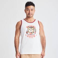 漂浮熱浪島 石虎游泳復古配色滾邊背心牙白款(男女適用)