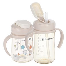 순수아 더블하트 젖병 호환 빨대컵 캡, 1세트, 1ml, 빨대캡+젖병손잡이 고급형-베이지 1개