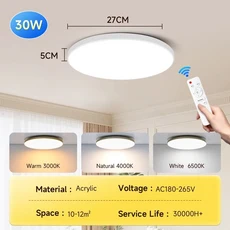 스마트 Led 천장 조명 거실 디밍이 가능한 LED 패널 램프 원격 제어 다색 천장 조명 침실 주방 조명, 13 White 30W, 01 China Mainland