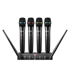 데브라 AU-400 UHF 4채널 핸드헬드 무선 마이크 시스템 밴드 공연용 라펠 헤드셋 포함, 01 4 Handheld