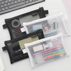 하루랩 메쉬 필통 심플 파우치 1+1, 1개, 블랙+화이트  (4개)