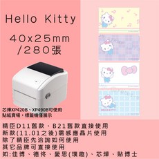 芯燁標籤紙 XP420B XP490B標籤紙 正版授權 三麗鷗 庫洛米 凱蒂貓 美樂蒂 大耳狗 布丁狗酷達人, 1個, 凱蒂貓40x25x2捲