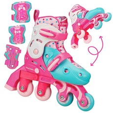 Roller Derby Switch Skates for Beginners 2 in 1 Adjustable Convert from Learn Mode to Inline Toddle, 핑크 도트