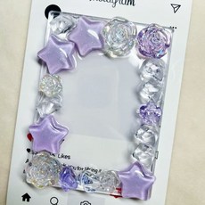 桃園出貨-卡磚成品 貝殻uv滴膠樹脂星星透明ins可愛冰塊百搭立體愛心小卡收納 小卡卡磚 ins小卡 壓剋力相框, 1個, 星星花園紫色