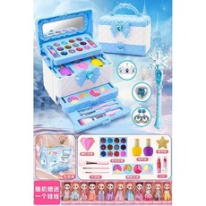 瀾錦書捨 女孩兒童化妝品套裝 無毒彩妝盒 3-9歲 女童公主 生日新年禮物, 【公主美妝手提箱】+魔法棒5件套, 1個