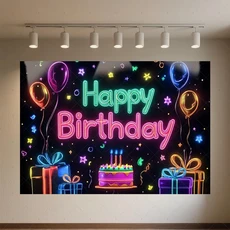 글로우 네온 생일 축하 배경 용품 댄스 카니발 파티 장식 반짝이는 사진 촬영, 01 120x90cm, 10 qmy512-7