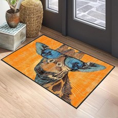 모던 기하학적 원형 미끄럼 방지 부분 러그 61.4 x 91.4cm(2 x 3피트) - 블루 오렌지 추상 패턴 낮은 파일 카펫 거실 사무실 입구 세탁 가능한 현대적인 바닥, 재미있는 기린