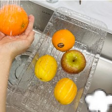 투명 길이조절 싱크대 물빠짐 거치대 채반 식기 건조대 그릇 수납대 개수대 선반 바구니, 1개, 단품