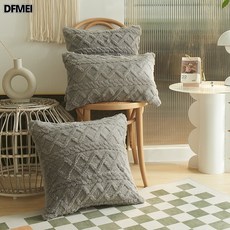 DFMEI 沙發抱枕套毛絨幾何立體抱枕靠墊套抱枕腰枕套提花絨條紋抱枕套, 灰色