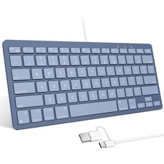 OMOTON 유선 싱글 존 키보드 USB-A & Type-C 듀얼 포트가 있는 울트라 슬림 콰이어트 가위 스위치 ProAir Blue와 호환되는 휴대용 오피스, A-Blue