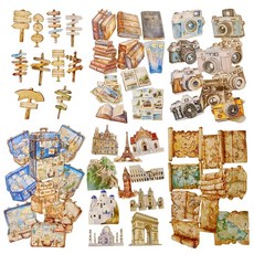 [ 940422 ] TIAMECH Secret in Suitcase 종이 스티커 - 60피스 루트 가이드 투어 랜드마크 디자인 저널링 및 스크랩북용 스티커 정크 저널 용품, 여행 가방 속의 비밀