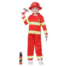 ECLATIS 남아 및 여아용 소방관 코스튬 의상 5피스 탑 팬츠 도구 소화기 오렌지 319605, 라지