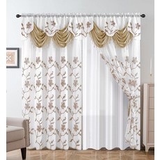 Petrichor Embroidered Sheer Curtain 2 Panels Set - Luxury Window Attached Valance with Satin Backi