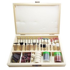 電磨配件100件套 附木盒收納盒 電磨機配件 打磨頭 雕刻 拋光配件 研磨配件 (台灣快速出貨), 1個