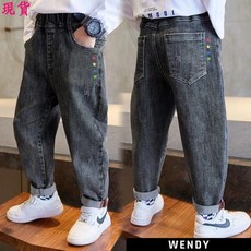 秋季新款男大童牛仔長褲，兒童寬鬆休閒褲，2023新款洋氣中大童褲子