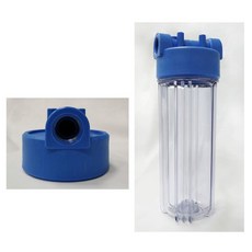 清淨淨水店 套銅內牙濾殼 多款 10英吋YT內套銅牙4分/6分牙標準透明濾殼 ISO工廠生產, 1個, C.藍色上蓋6分套銅牙濾殼-有卸壓紐,無配件