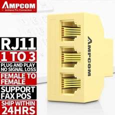 RJ11 전화 변환기 RJ 11 클래식 6 핀 암 1 3 및 4 전화 케이블 라인 스플리터 어댑터 1 개 2 개 5/10, Yellow 1 to 3, 1pcs