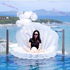 網紅珍珠充氣貝殼浮排游泳圈 成人情侶水上坐騎, 貝殼+珍珠【不含打氣筒】, 1個