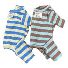 개인싸 강아지옷 라벨 스트라이프 골지 올인원, 브라운&민트, 1개