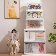 투명 리빙박스 폴딩박스 오픈형 옷정리함 수납함 옷장 정리 튼튼, 1개, Io 투명(투명 )_옐로우_초특대(120L)