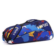 羽球袋 羽球包 3支裝 大容量 防潑水 雙肩手提羽球拍袋, 888塗鴉藍色【帶獨立鞋倉】, 1個
