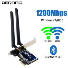 1200Mbps 무선 PCI-e 어댑터 802.11ac Bluetooth 4.0 WiFi Wlan 카드 Win 7 10 11 용 2.4G/5GHz 데스크탑 W, PCE-AC1200