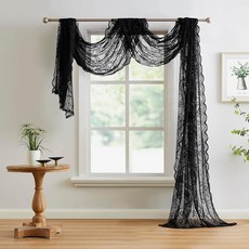 NOIR GOTHIC DECOR 다크 퍼플 창문 스카프 365cm 길이. 고스 장식 또는 빅토리아 장식용 레이스 창문 스카프. 침대 캐노피 커튼 또는 플럼 레이스 원단으로 고딕