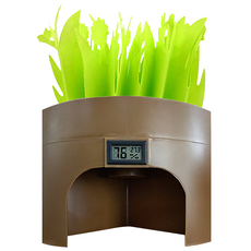 爬蟲加濕躲避窩 爬蟲箱造景保濕躲避屋 附濕度計 兩棲爬蟲適用, 三角加濕窩-棕色, 1個