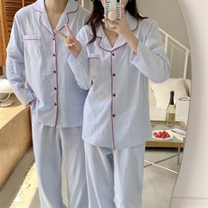 [라몬즈]블루스트라이프 지지미 긴팔 커플잠옷 세트 파자마