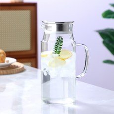 高硼矽玻璃直筒冷水壺 1000ml 不鏽鋼蓋, 直筒壺竹包鋼蓋子1000ml, 1套
