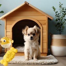 愛寵 咚咚骨 狗狗玩具 磨牙骨頭 拋撿互動 耐咬 發聲 逗狗棒 幼犬解悶, 1個, 【趣玩黃骨紋】黃金骨頭+橙寶蹦蹦魚