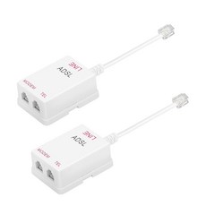 유선 전화용 Uvital DSL 필터 ADSL 모뎀 팩스/응답기용 흰색 남녀 어댑터 필터 1팩 전화 인라인 6P2C RJ11 케이블, White 1 in 2 Out, 2 PC
